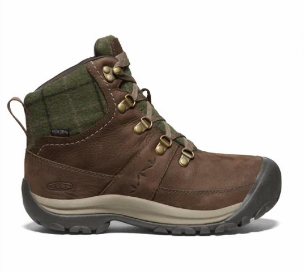 NEW KEEN women's kaci iii winter mid boot in dark earth/green plaid